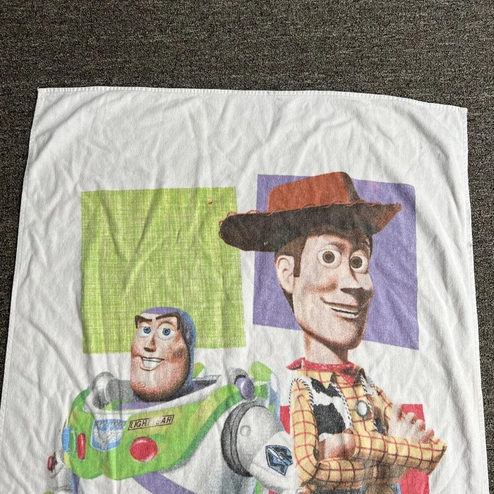 Vintage Disney Pixar Toy Story Beach Towel White Cartoon Anime AOP Buzz Tapestry